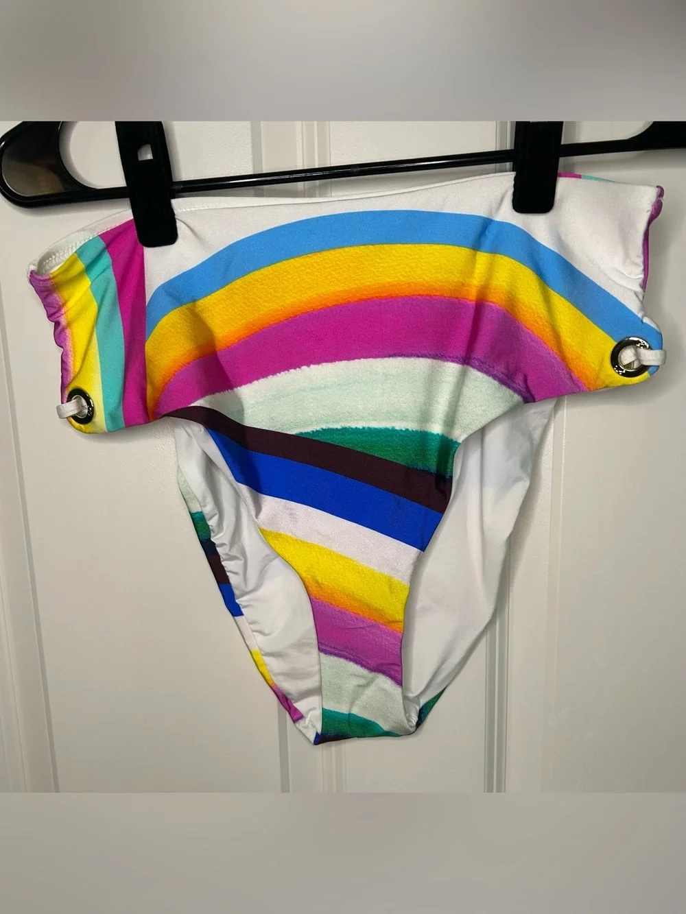 Sunshine 79 High waisted bikini bottoms multicolor rainbow stripe beach pool